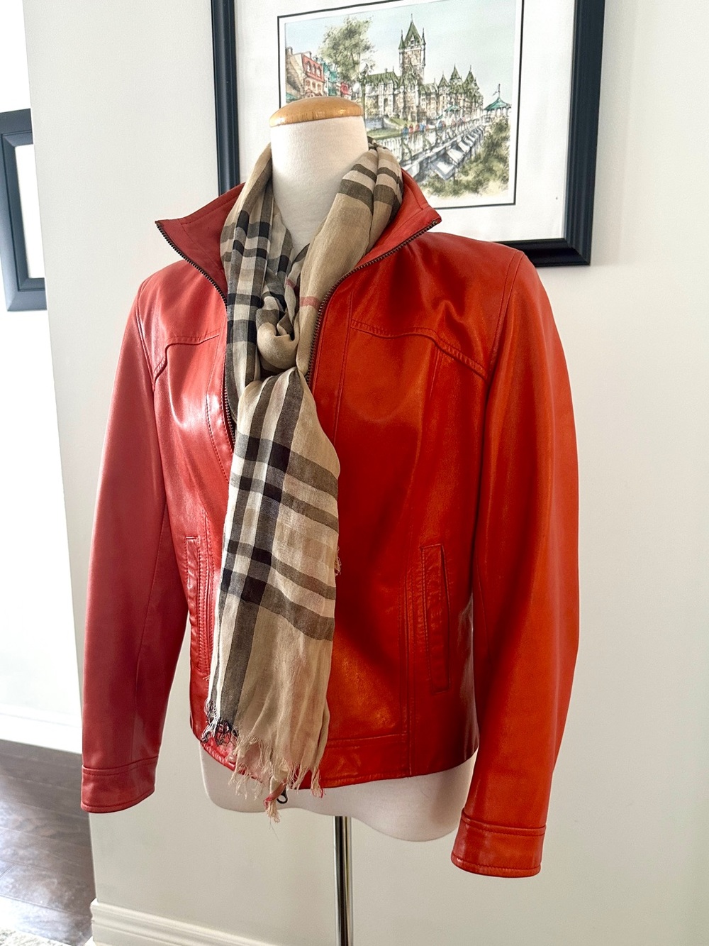 Vintage DANIER Women's Red Orange Italian Leather Zip-Front Moto Jacket -Size S - Picture 8 of 16